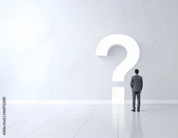 Fototapeta 疑問の壁に向き合うサラリーマン