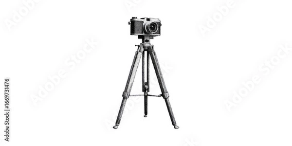 Fototapeta Vintage Camera Tripod Illustration. Retro Photography Equipment In Detailed Black And Design Isolated On Transparent Background