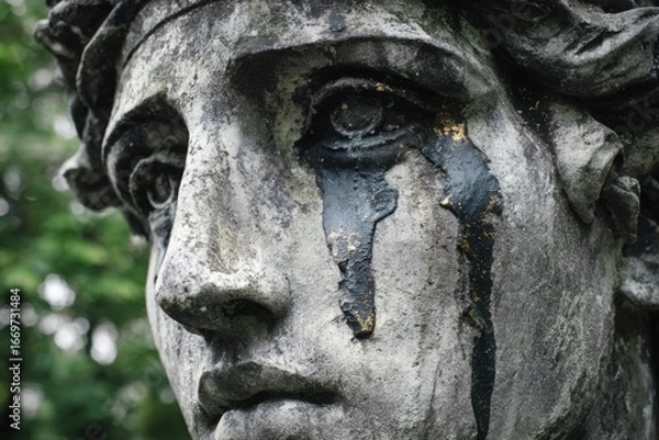 Obraz Crying Statue with Tear Streaks Conceptual Grief Art Closeup
