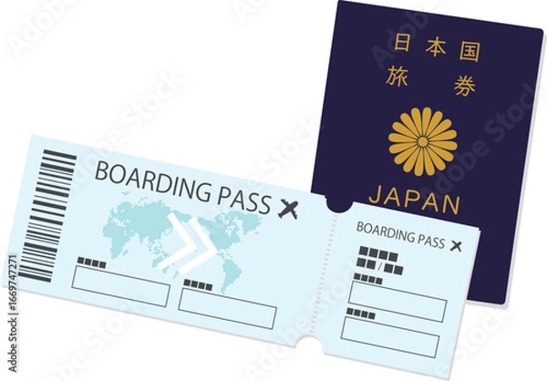 Fototapeta パスポートと航空券のイメージイラスト