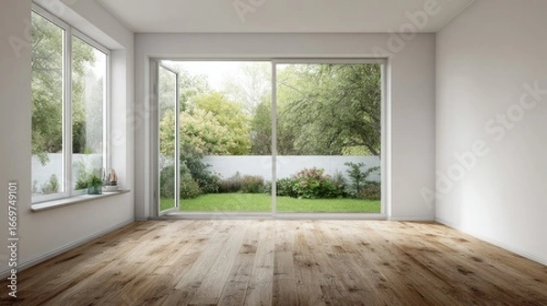 Fototapeta Empty room, garden view