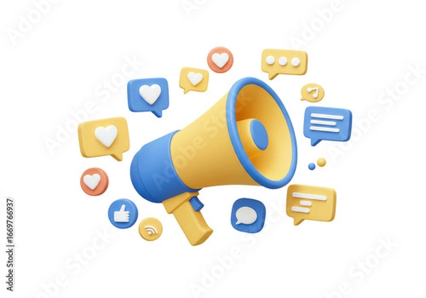 Fototapeta Isolated megaphone with social media icons for digital marketing and advertising tools