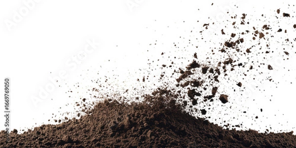 Obraz Pile of dirt exploding and flying, isolated on transparent background