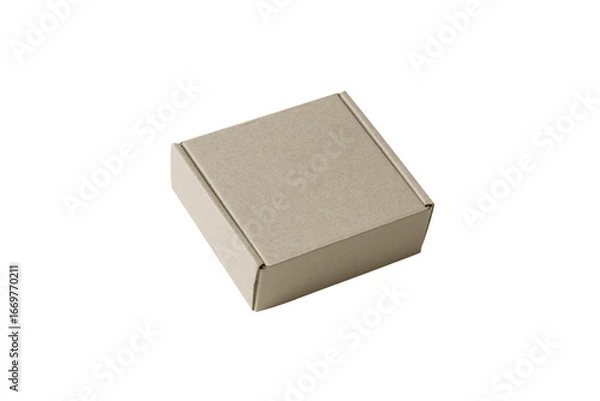 Fototapeta Empty light brown cardboard box for packaging and shipping small items, perfect for e-commerce, product presentation, and storage, isolated on a clean white background