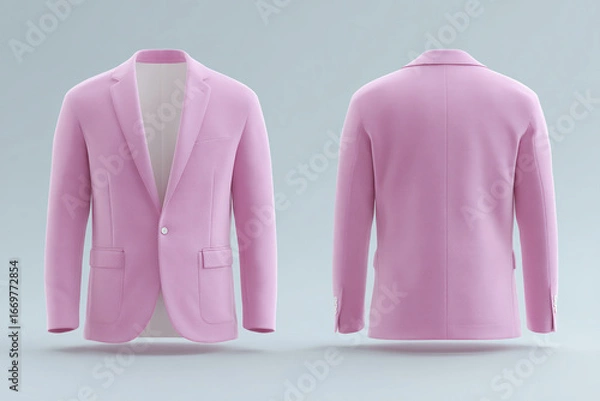 Fototapeta Elegant pink suit jacket, front and back view. Perfect for adding a pop of color to your wardrobe with a stylish and tailored fit.