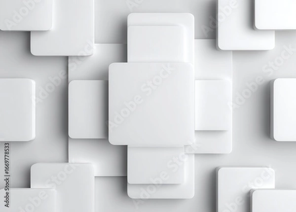 Fototapeta Abstract geometric pattern of overlapping white rounded rectangles creating a clean and modern minimalist background