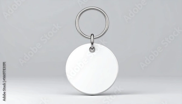 Obraz Realistic Close up Circular Keychain Mockup Isolated with Ring Accessory