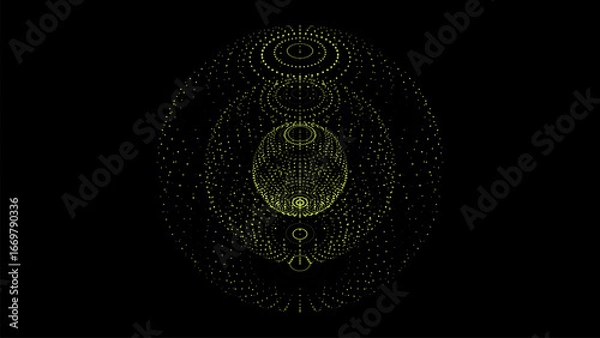Obraz Vector sci-fi green sphere with particles and lines. Concept network connection. Frame sphere. Abstract technology background.