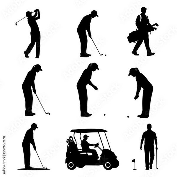 Obraz Set golf player silhouette vector