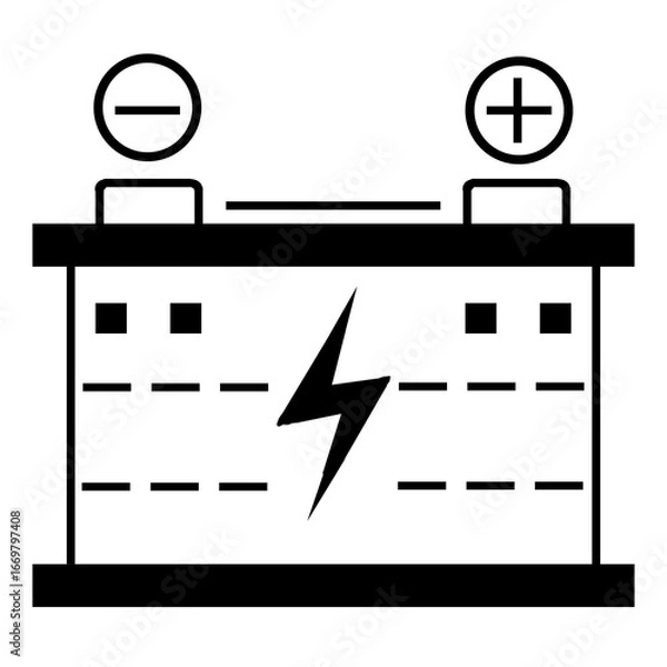 Fototapeta This is a pixel design illustrating a car battery power icon, symbolizing vehicle energy, automotive electricity, charge, and power supply in a clean minimal style.