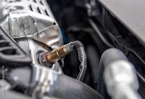 Fototapeta Cars oxygen sensor on an exhaust manifold
