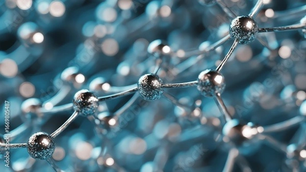Fototapeta This display features metallic molecules interconnected, illustrating complex scientific structures.