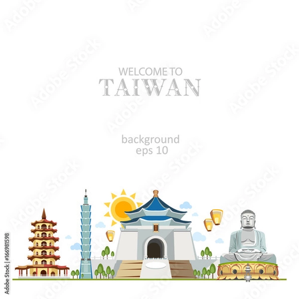 Fototapeta Taiwan set of traditional Taiwanese objects architecture food religion symbols buildings