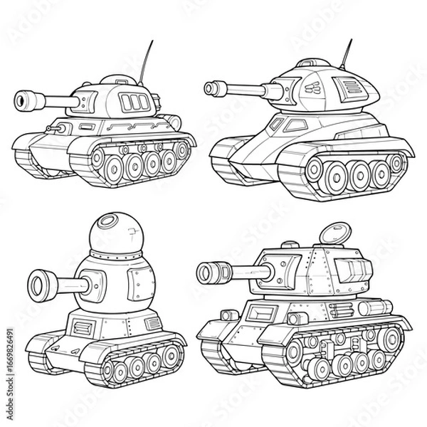 Fototapeta Vintage Military Tank Silhouette Illustration