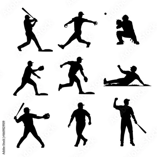 Fototapeta Baseball Silhouette Collection: A dynamic display of baseball players in various action poses, capturing the essence of the game.
