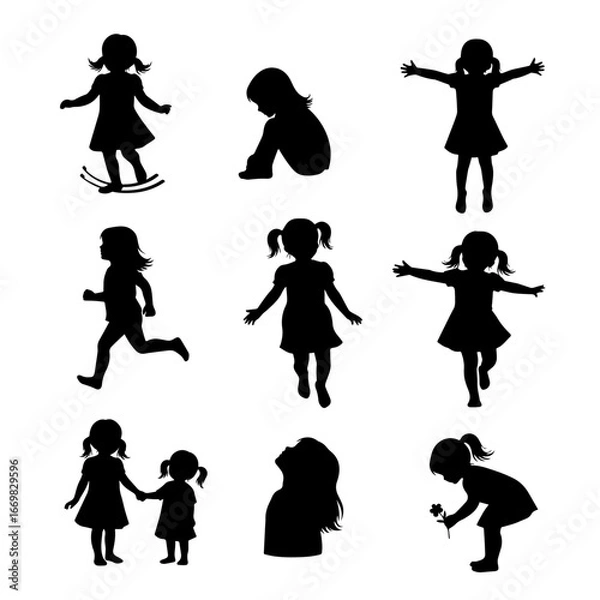 Fototapeta Playful silhouettes: a collection of diverse silhouette images, offering a unique visual storytelling. capturing the various postures and actions of the silhouette subjects.