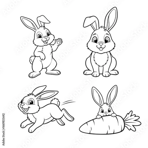 Fototapeta Easter Bunny Collection: Delightful collection of Easter bunny illustrations, capturing the charm and innocence of the holiday. Featuring playful poses and joyful expressions. 