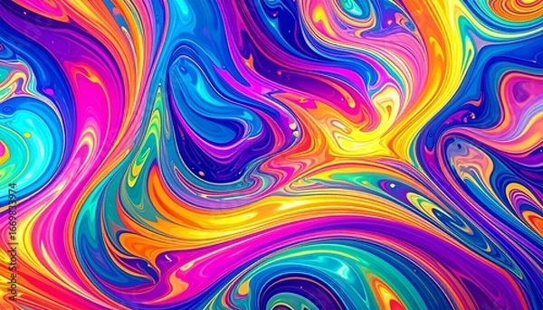 Fototapeta A psychedelic wave of swirling rainbow colors forms a seamless and bright fractal wallpaper