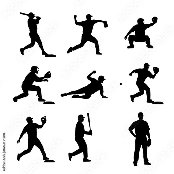 Fototapeta Baseball Players in Action: Dynamic silhouettes of baseball players showcase the essence of action, with each pose narrating the story of the game