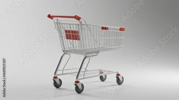Obraz Sleek Supermarket Cart on Pristine White Background, Minimalist Design for Commercial Use