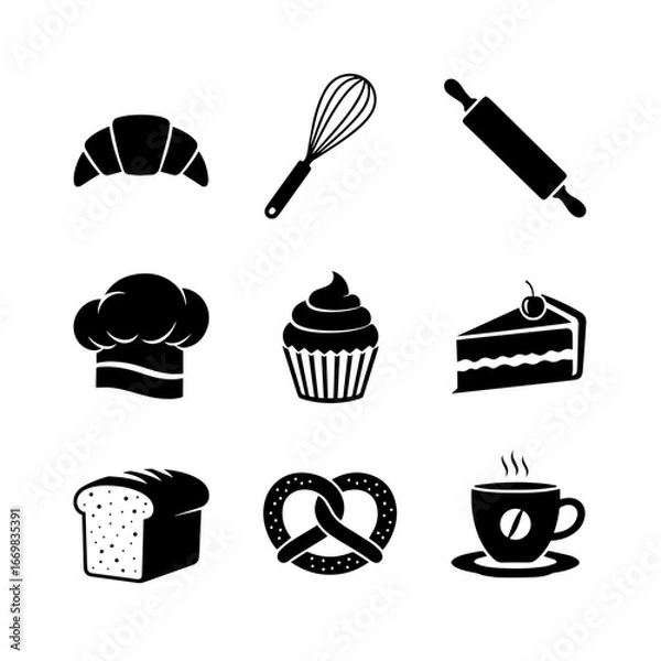 Fototapeta Café da manhã com bolo e chá em ilustração vetorial de sobremesas doces