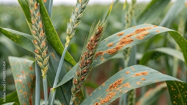 Obraz Wheat Leaf Rust Disease in Agricultural Field