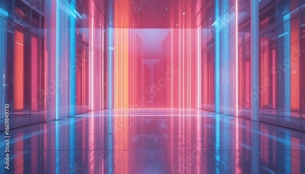 Fototapeta Futuristic Bright Panel Reflections Over Soft Gradient
