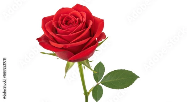 Obraz Isolated Red Rose with Stem and Leaf