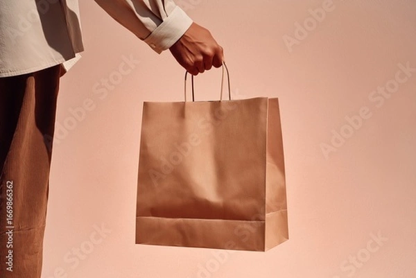Obraz shopping paper bag mockup in a hand