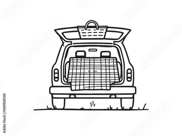 Fototapeta Tailgate Picnic Simple Line Art