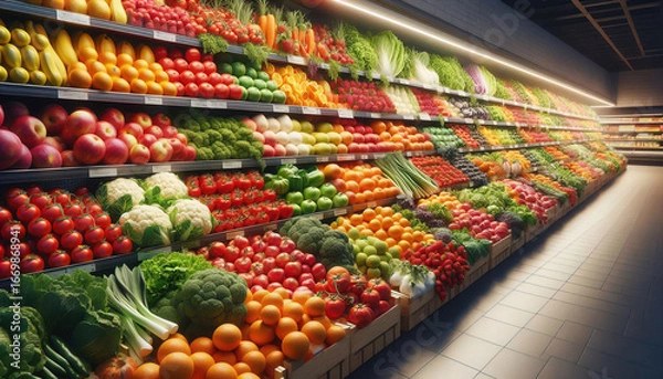 Obraz Supermarket shelf full of fresh produce
