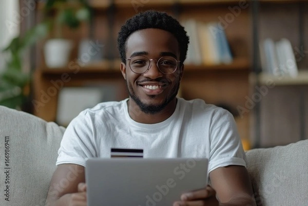 Fototapeta Portrait of a young Hispanic freelancer businessman standing outside an office building, smiling at the camera with crossed arms, displaying confidence and pride in his work, Generative AI