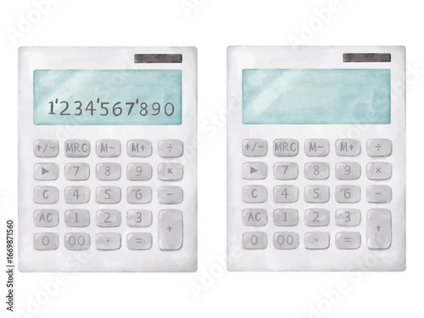 Obraz 水彩画風のシンプルな電卓のイラスト