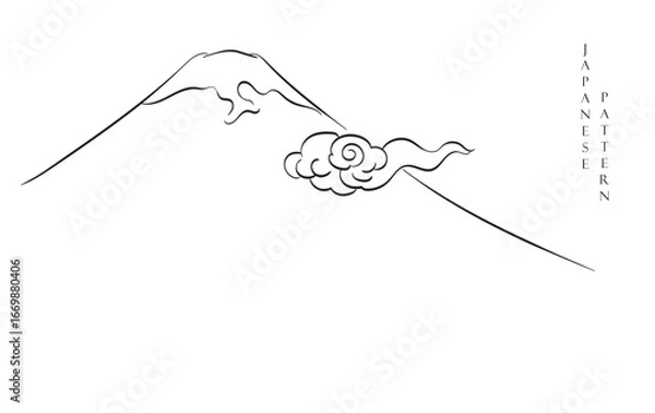 Fototapeta hand drawn vector illustration of a mountain landscape in Japanese pattern. 