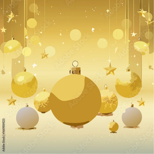 Obraz Golden christmas card with balls and lights