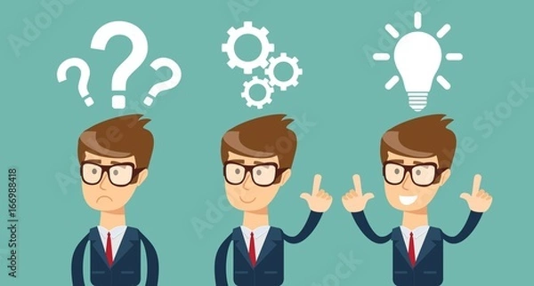 Obraz Thinking. Businessman solving a problem business concept . Stock vector illustration for poster, greeting card, website, ad, business presentation, advertisement design.