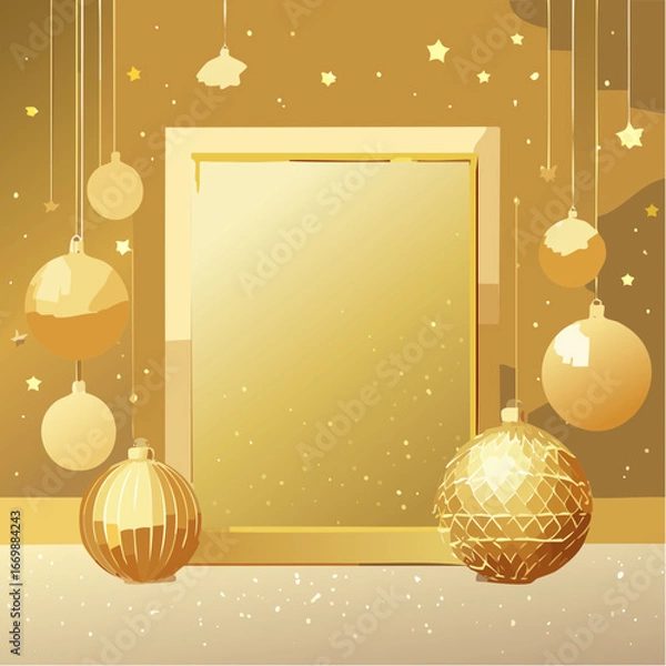 Obraz Golden christmas card with balls and lights