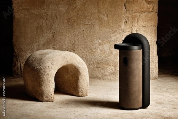 Fototapeta Earthy, sculptural objects in a desert-toned setting
