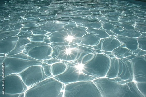 Fototapeta Sunlit pool water surface with ripples and light reflections