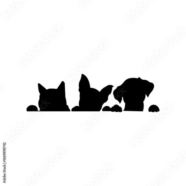 Obraz Adorable cat and dog silhouettes peek over the edge offering playful curiosity and endearing companionship