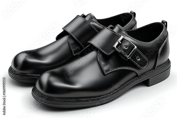 Fototapeta Elegant black leather monk strap shoes showcase refined style and sophisticated detailing, perfect for professional or formal occasions