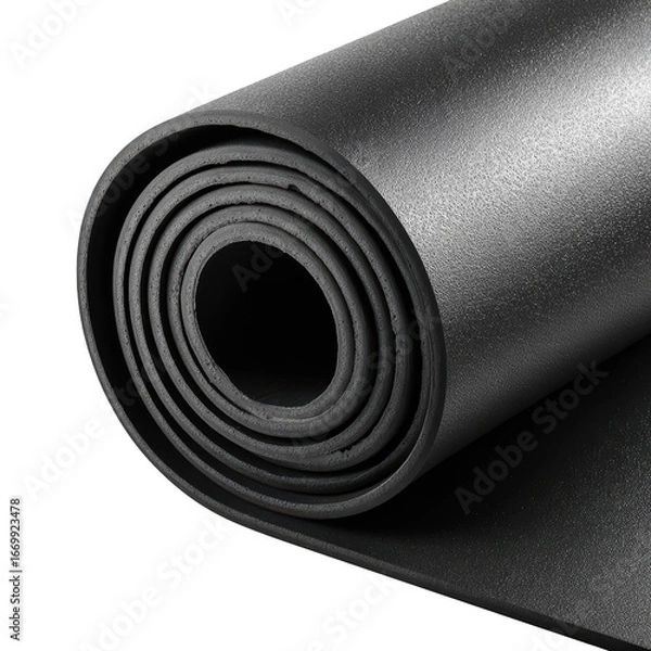 Obraz Rolled up black foam, textured close-up, soft rubbery material. Ideal for various uses