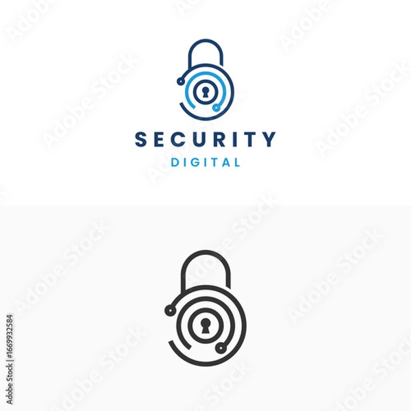 Fototapeta Stylized digital padlock logo symbolizing cybersecurity and data protection in modern technology.