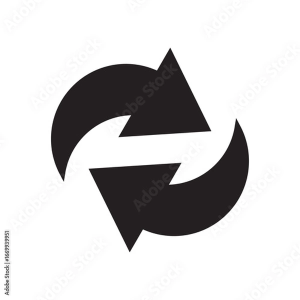Fototapeta Rotated arrow black icon. Repeat symbol. Change sign. Arrows for apps, interface, business and project. Flat design. Vector illustration. Isolated on a white background.