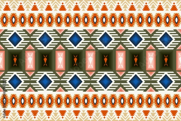 Fototapeta Fabric geometric pattern For Horizontal textiles or wallpaper and background.blue, green,orange tone