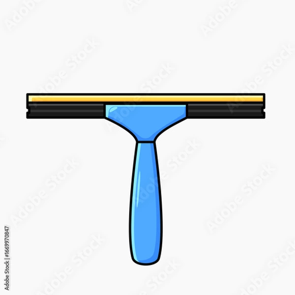 Fototapeta Colorful cartoon vector illustration of a window squeegee tool. Ideal for glass cleaning, household chores, sanitation, hygiene, janitorial equipment, and cleanliness design projects.