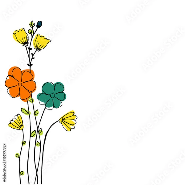 Fototapeta Design of Hand drawn doodle flowers set for your text on white background. Illustration