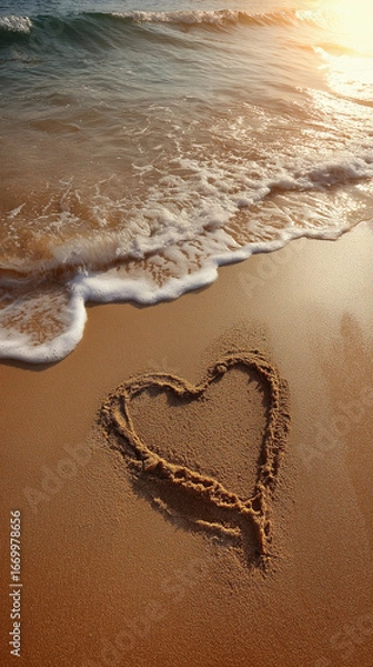 Fototapeta 砂浜と波とハート