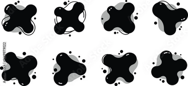 Obraz Vector set of abstract black wave and swirl brush shapes with grunge splash effect on white background
