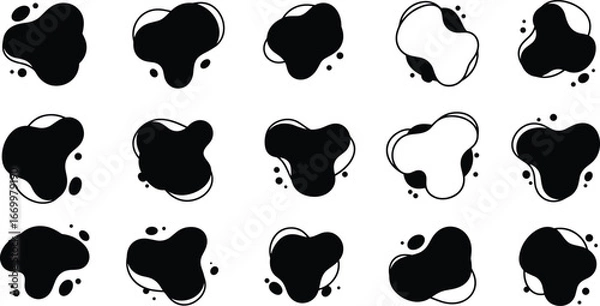 Obraz Vector set of abstract black and white splash and ink blot designs in various shapes
